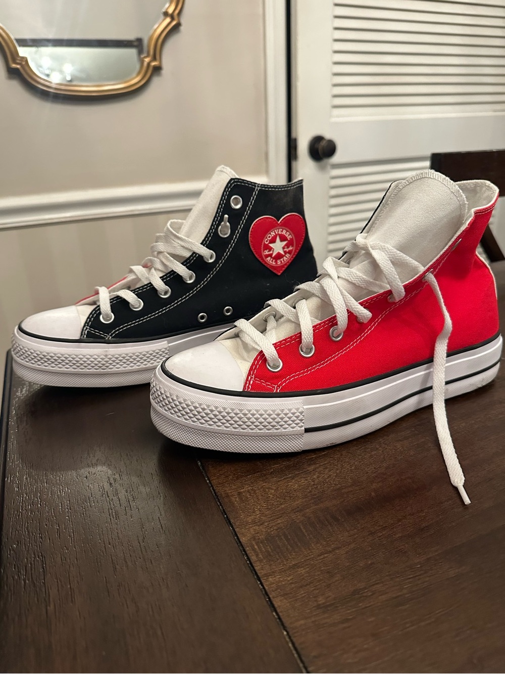 Custom Converse You 1of1 High Top Black Red White with Heart M8.5/W10.5